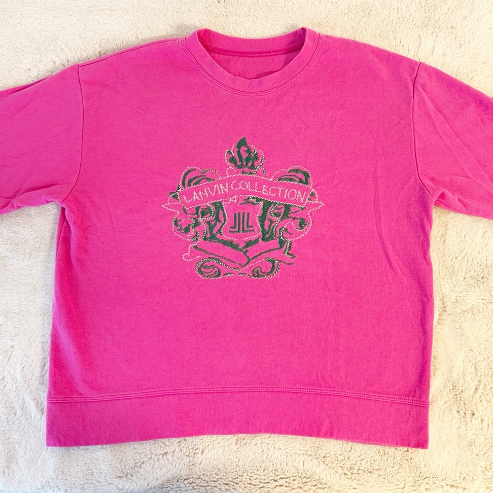 LANVIN Hot Pink Embroidered Heavy Weight Cotton T-Shirt Size Medium